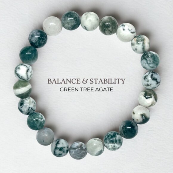 Green Tree Agate Gemstone Bracelet 8MM | Handmade Crystal Healing Jewelry - Picture 3 of 10